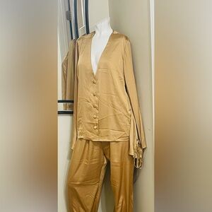 Sleek Gold Satin Pajama Set